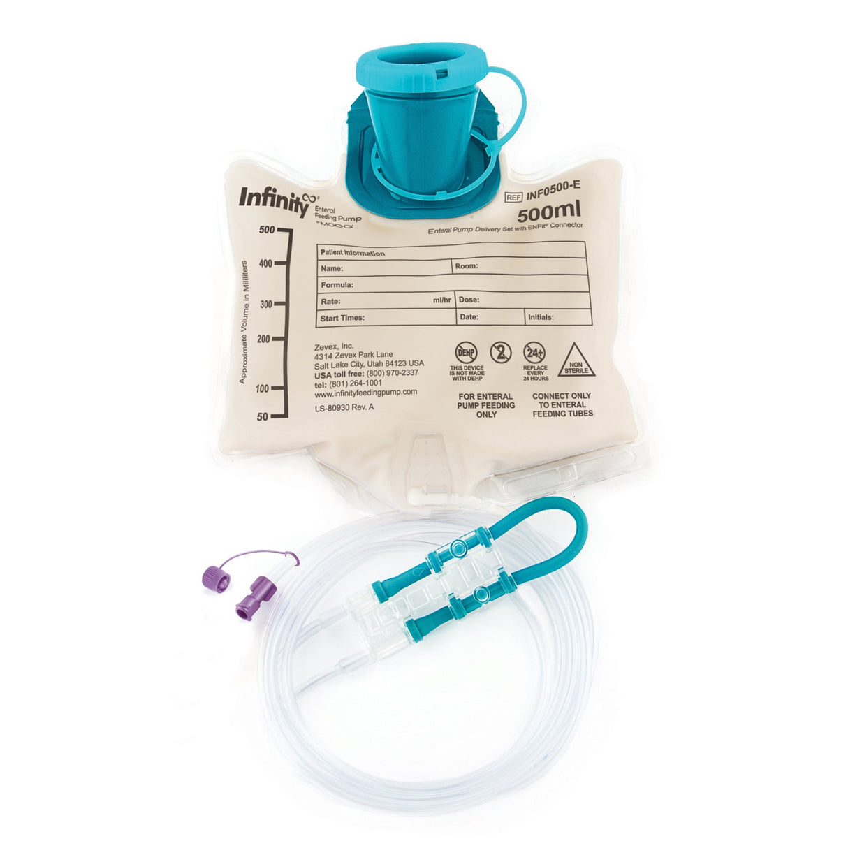 Infinity 500 Ml Enteral Pump Delivery Set With Enfit Connector