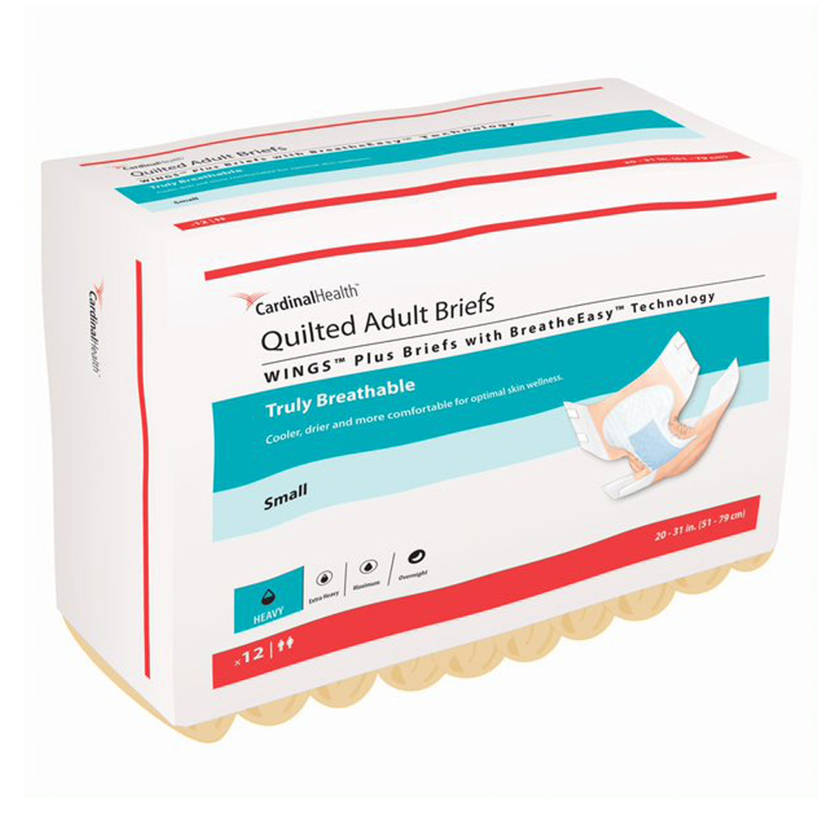 Wings Plus Quilted Brief With Breatheeasy Technology, Small, 20" - 31"