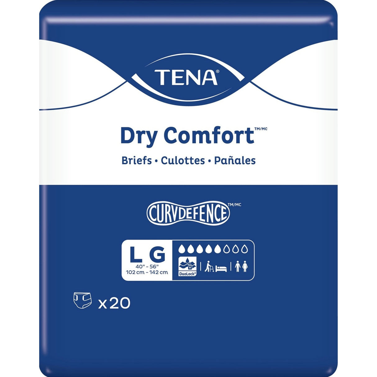 Tena Dry Comfort Briefs, Large, 40" - 56"