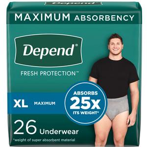 Depend Fit-flex Incontinence Underwear For Men, Maximum Absorbency, Xl, Gray, 26 Count, Replaces Item 6947933