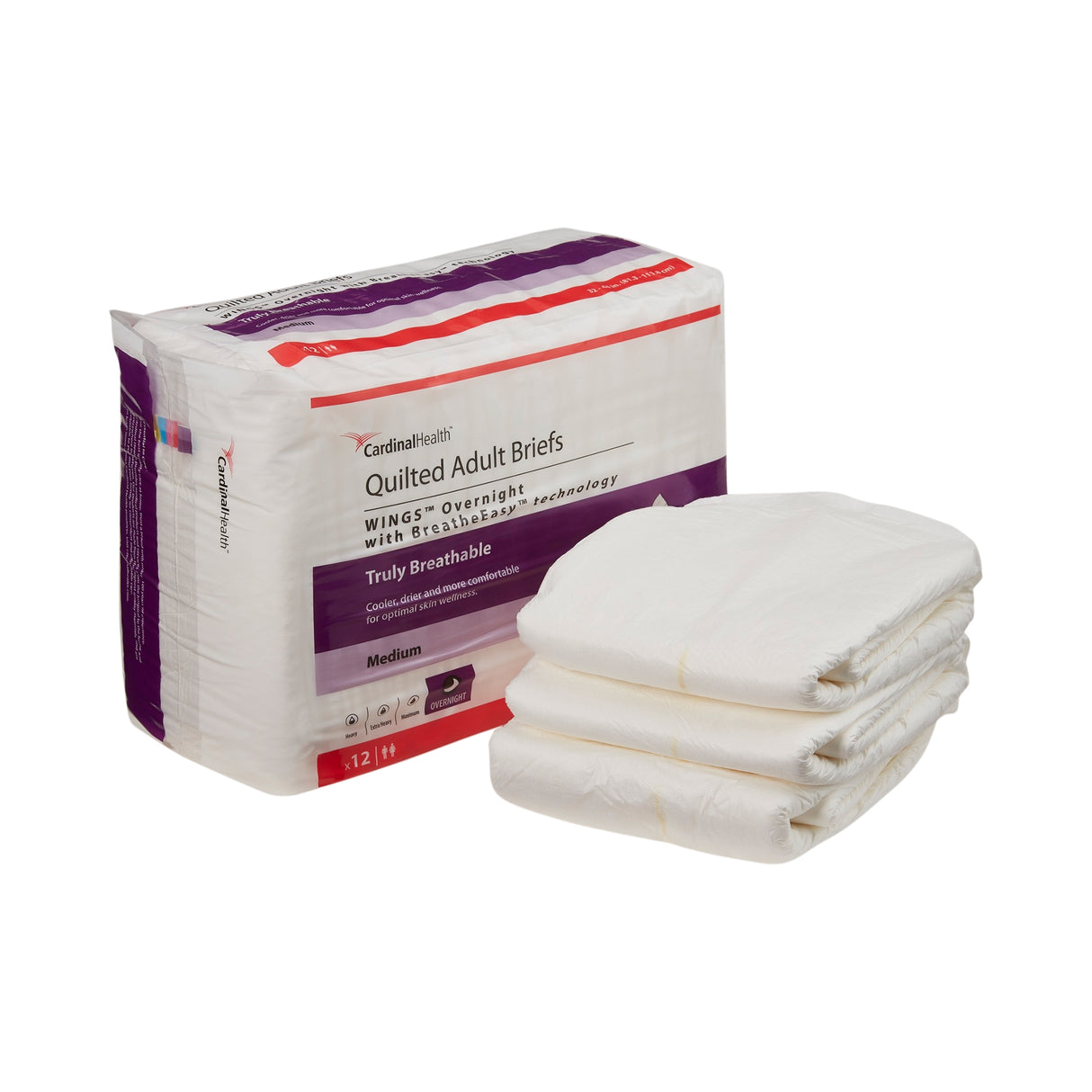 Wings Overnight Quilted Brief With Breatheeasy Technology, Medium, 32" - 44", Absorbency Level 4