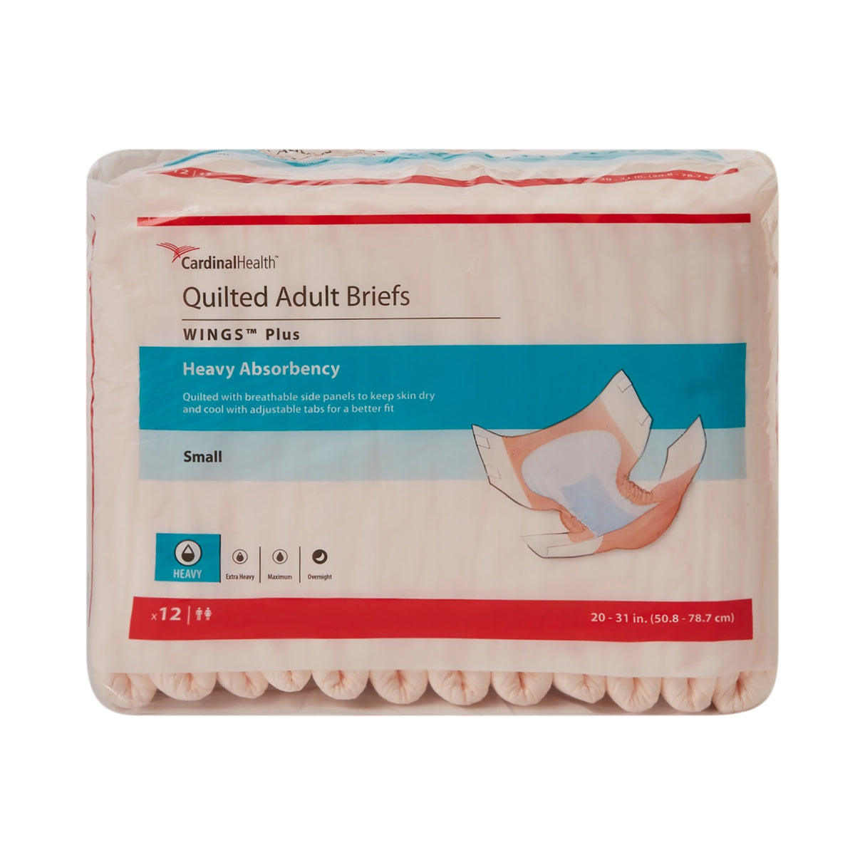 Cardinal Health, Quilted Adult Briefs, Wings Plus, Small, 20" - 31"