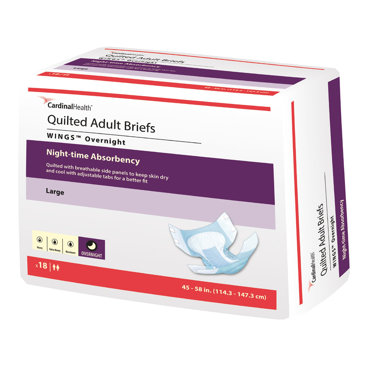 Wings Overnight Quilted Brief With Breatheeasy Technology, Large, 45" - 58"