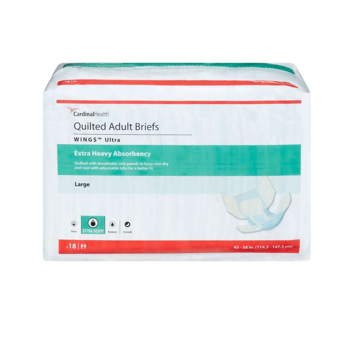 Wings Ultra Quilted Brief With Breatheeasy Technology, Large, 45" - 58", Absorbency Level 2