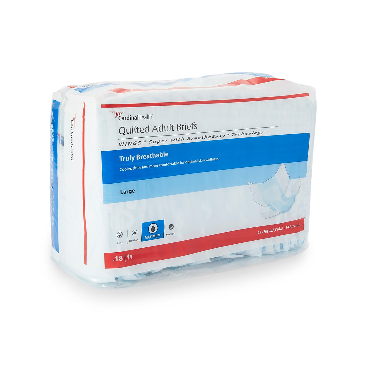 Wings Super Quilted Brief With Breatheeasy Technology, Large, 45" - 58"