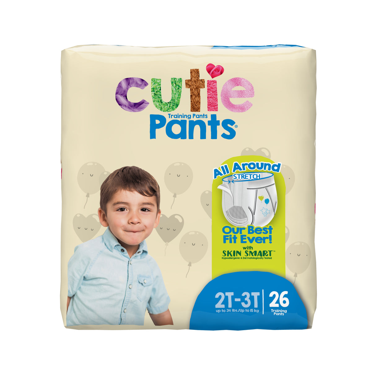 Cutie Pants for Boys Refastenable Potty Training Pants, Hypoallergenic with Skin Smart, 2T-3T