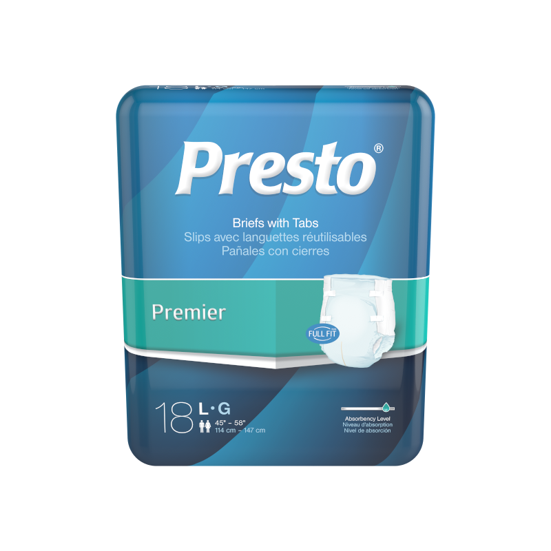 Presto Moderate Absorbency Incontinence Brief, Breathable, Large, 45" To 58" Waist, Blue