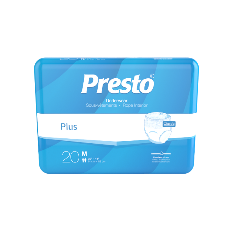 Presto Plus Incontinence Underwear, Adult, Pull-ups, Classic Plus, Medium, 32'' To 44'' White