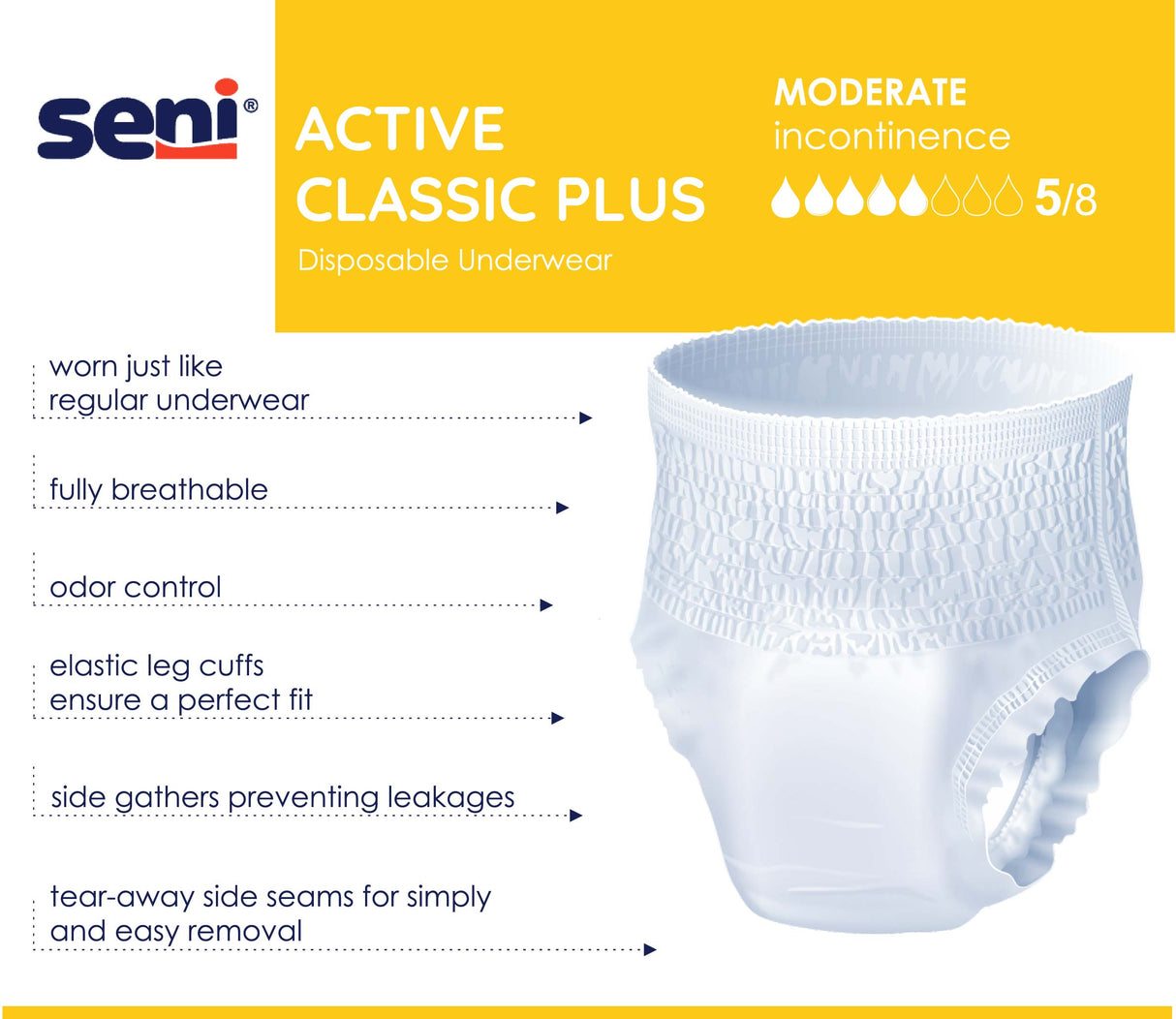 SENI ACTIVE CLASSIC PLUS PULL UP UNDERWEAR LARGE- 39"-53"
