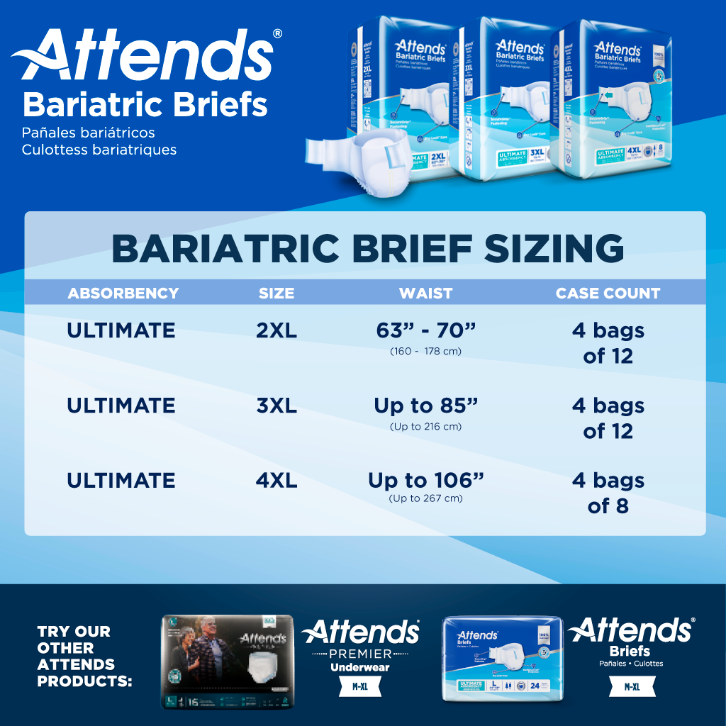 Attends Bariatric Brief, Ultimate Absorbency, 3XL, Up to 85"