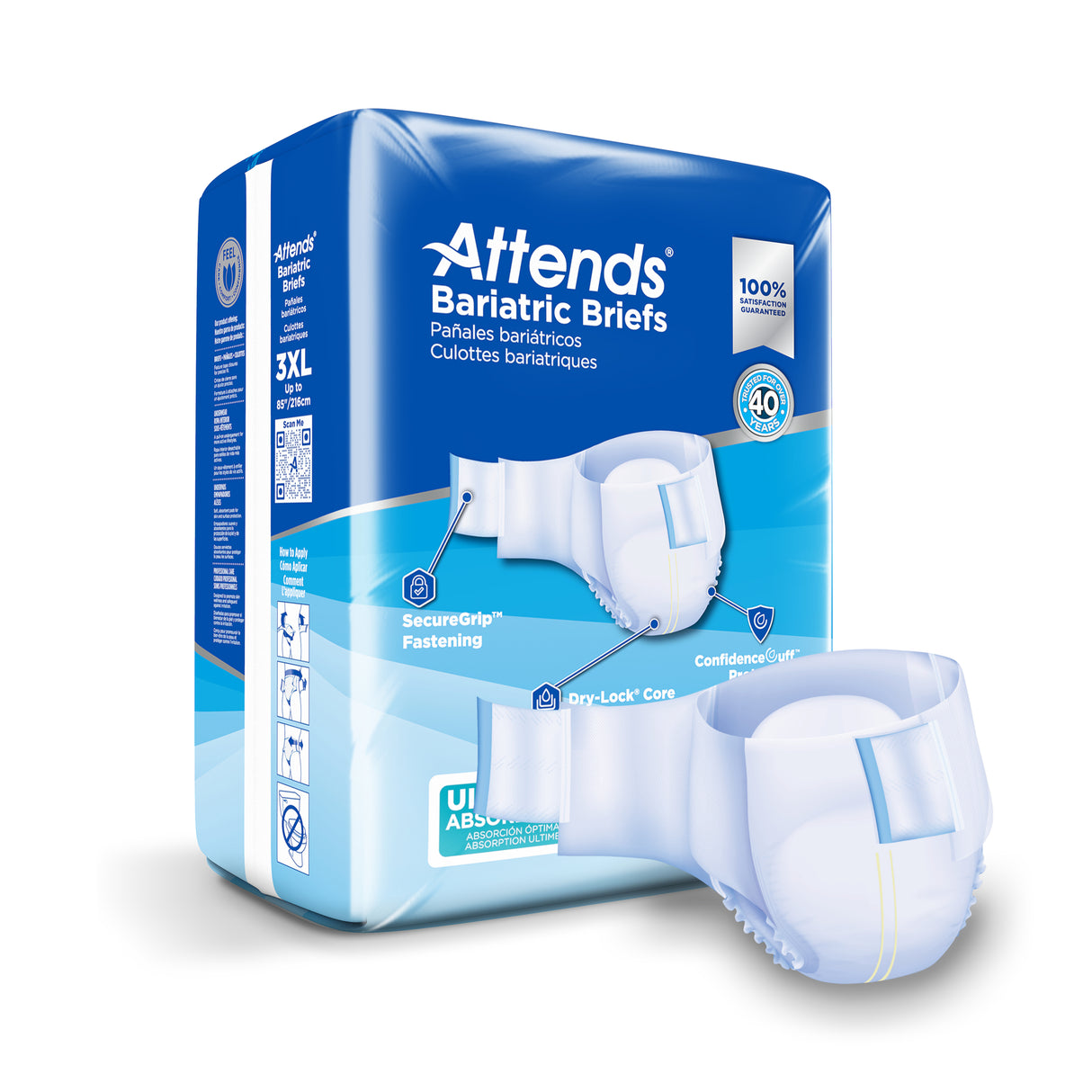 Attends Bariatric Brief, Ultimate Absorbency, 3XL, Up to 85"