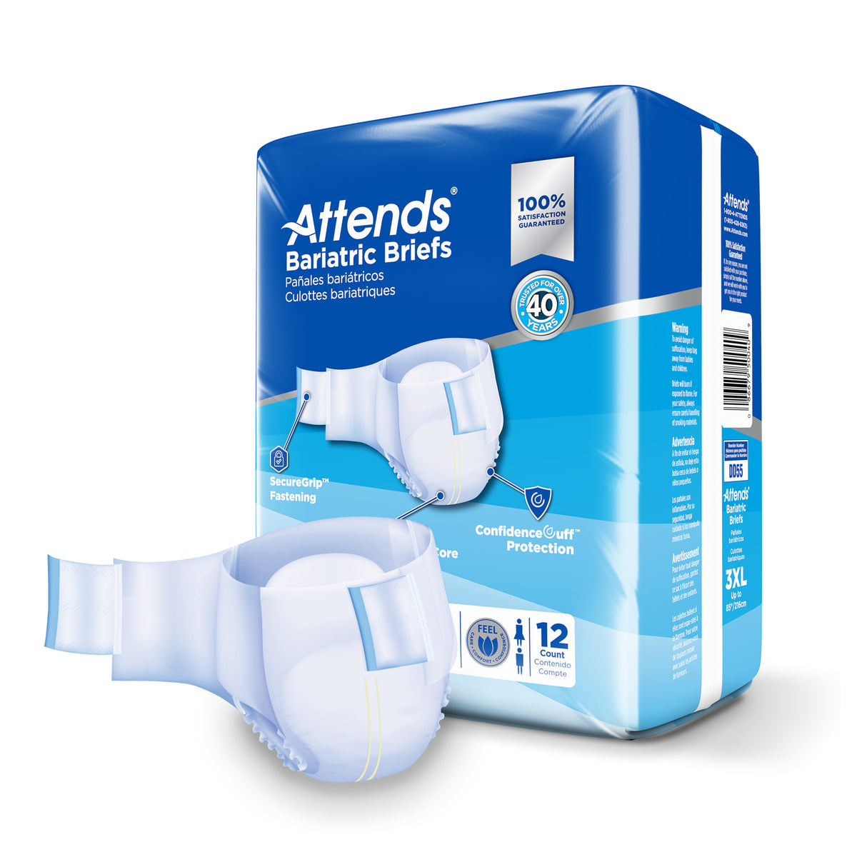 Attends Bariatric Brief, Ultimate Absorbency, 3XL, Up to 85"
