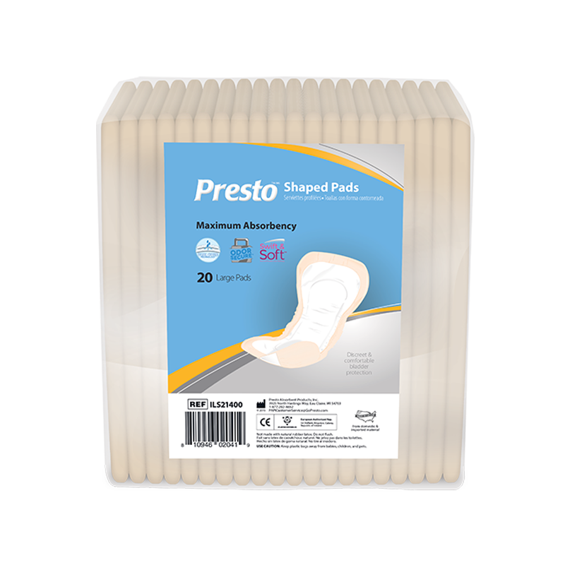 Presto Shaped Pad, Maximum Absorbency, Unisex, 14" Long