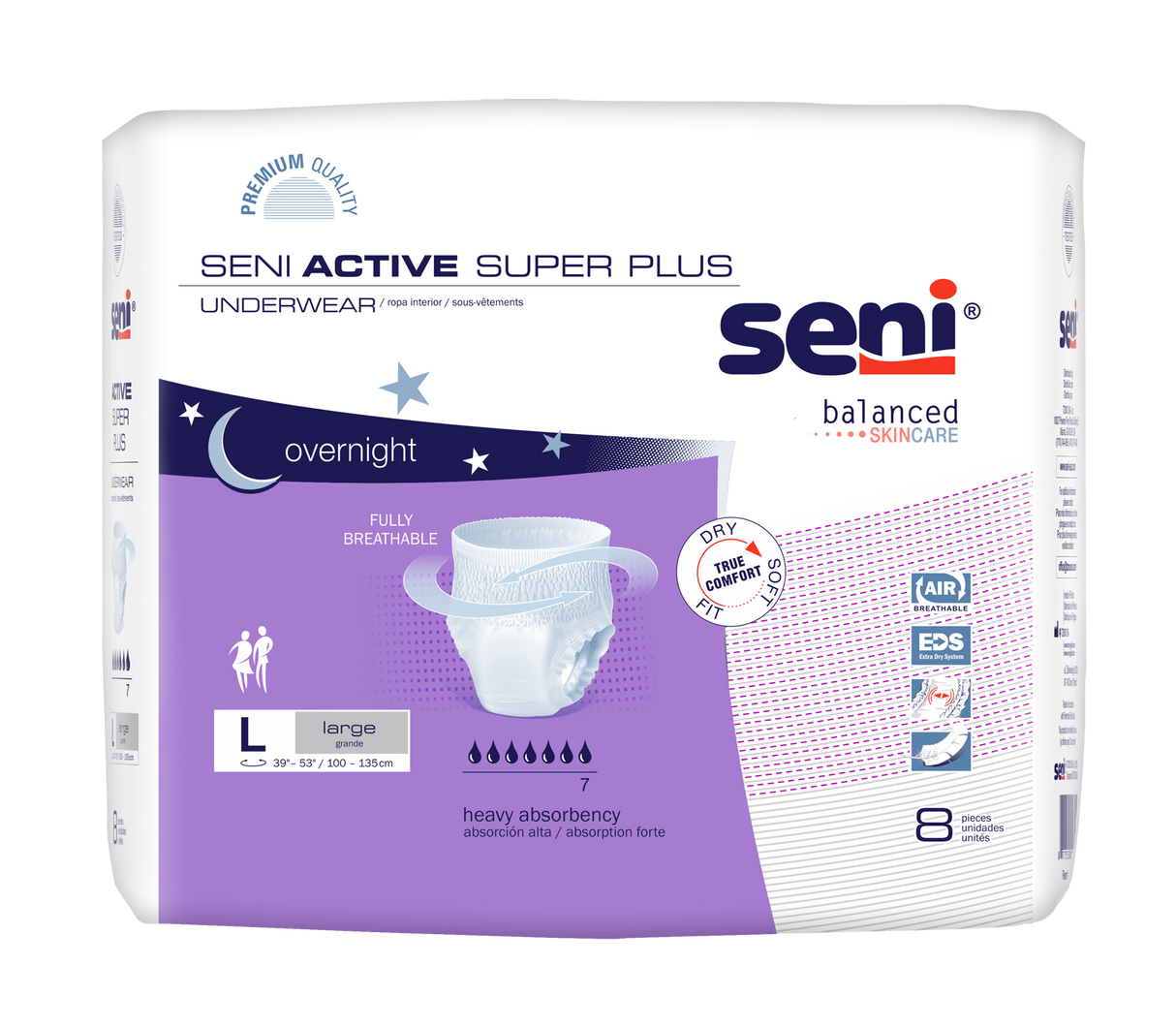 Seni Active Super Plus Pull-on Underwear, Large, 8 Count - 39" - 53"