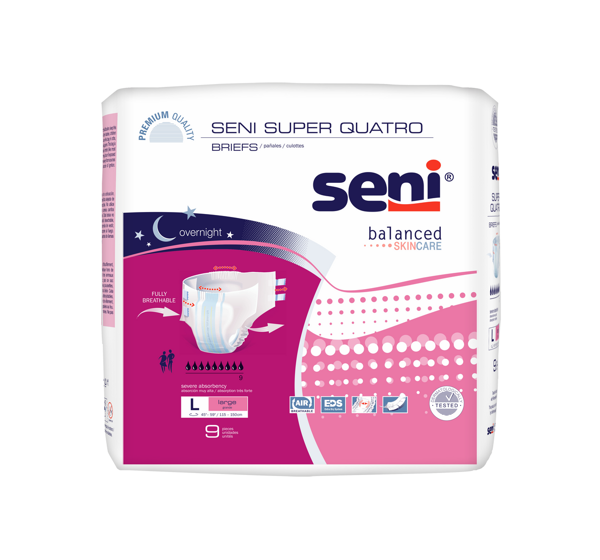 Unisex Adult Incontinence Brief Seni® Super Quatro Disposable Heavy Absorbency Large- 43"-59"