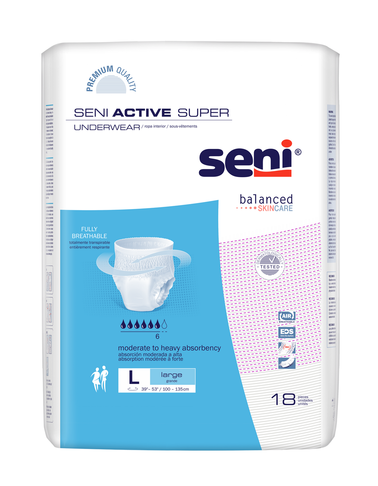 Seni Active Super Pull-on Underwear, Large - 39" - 53"