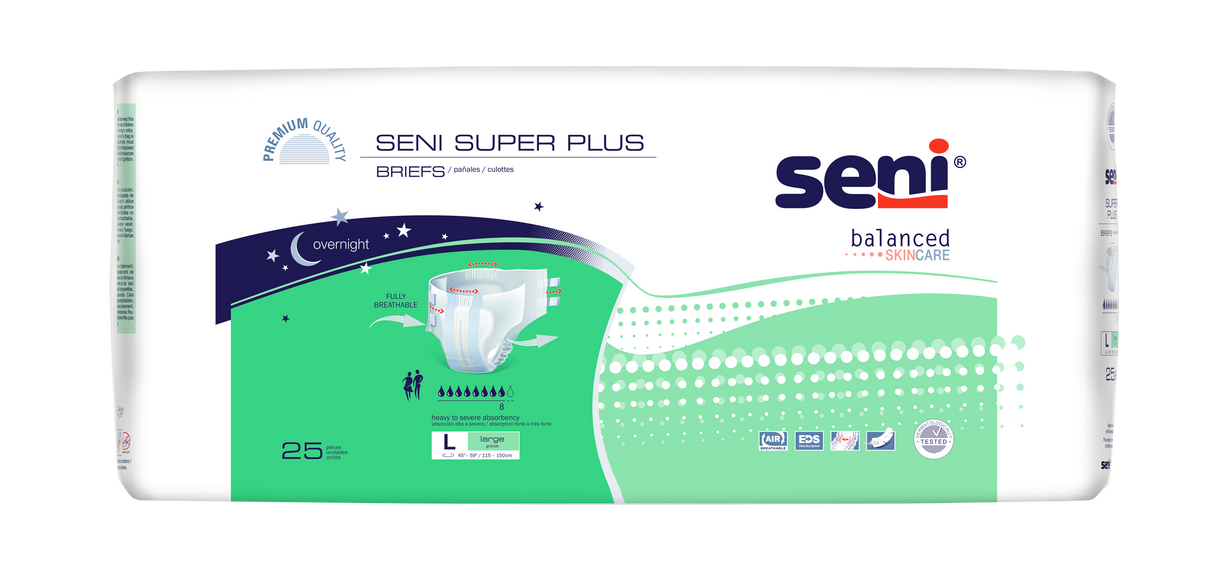 Seni Super Plus Briefs, Large, 25 Count - 45" - 59"