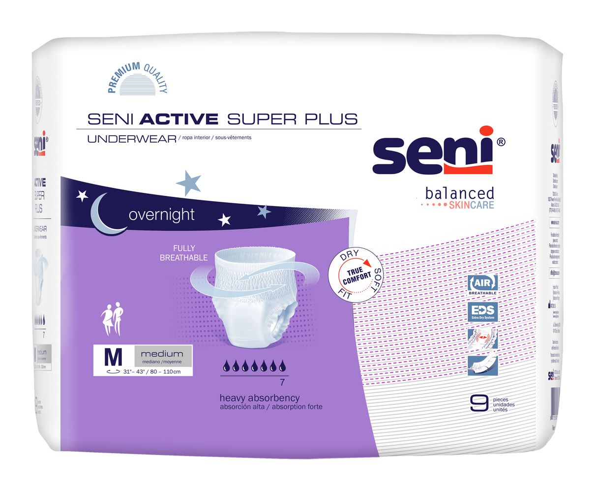 Seni Active Super Plus Pull-on Underwear, Medium, 9 Count - 31" - 43"