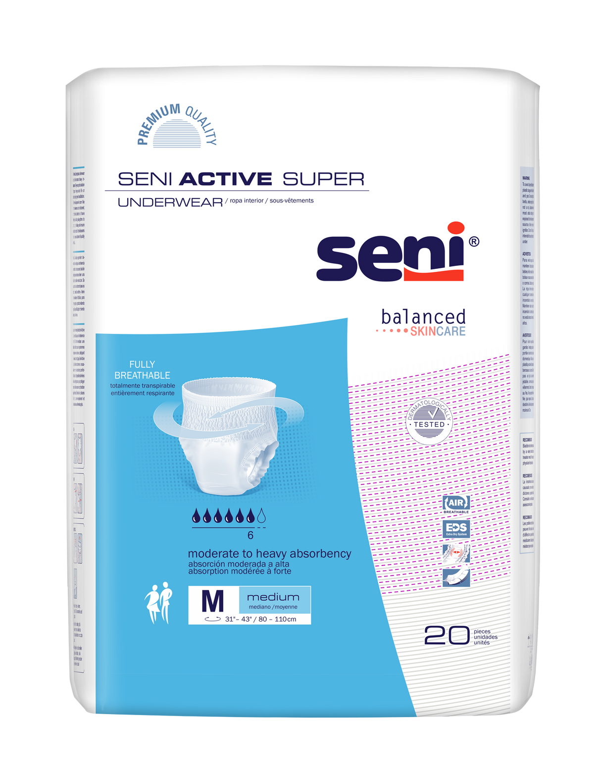 Seni Active Super Pull-on Underwear, Medium - 31" - 43"