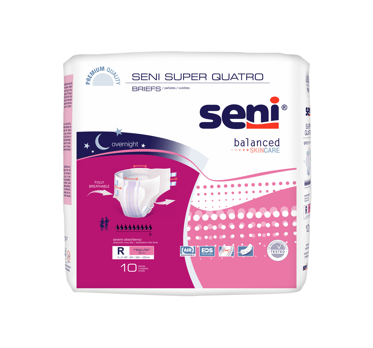 Unisex Adult Incontinence Brief Seni® Super Quatro Regular Disposable Heavy Absorbency- 40"-50"