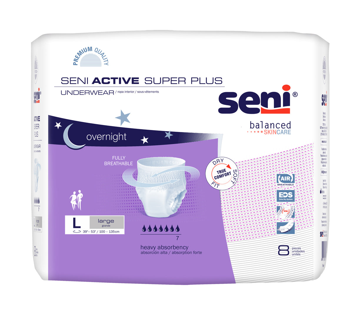 Seni Active Super Plus Pull-on Underwear, Large, 8 Count - 39" - 53"