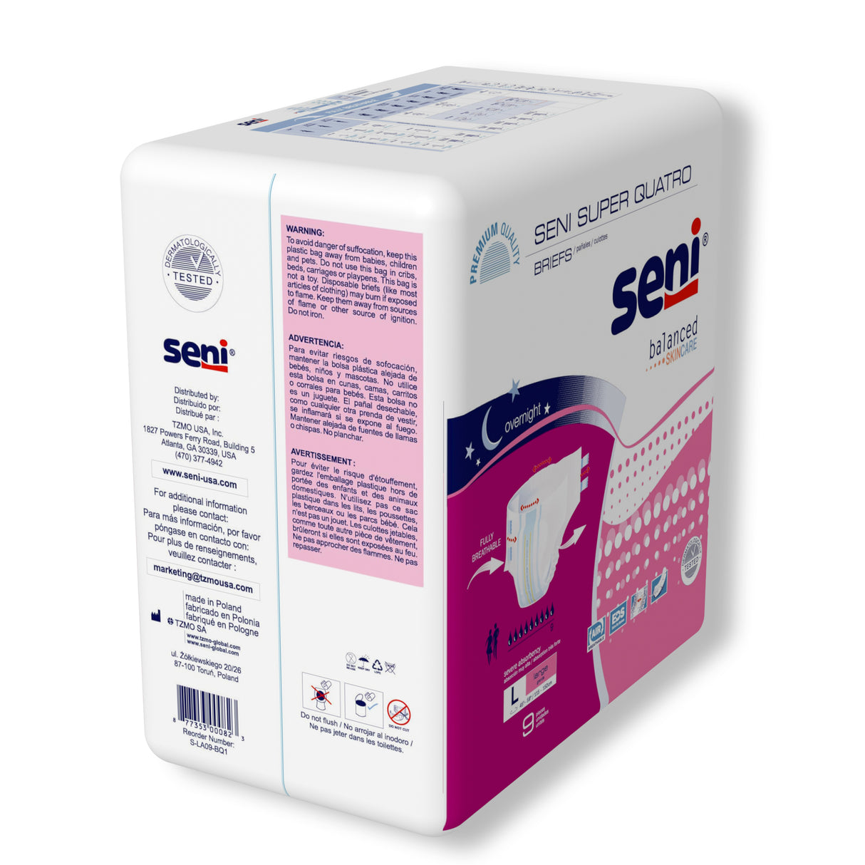 Unisex Adult Incontinence Brief Seni® Super Quatro Disposable Heavy Absorbency Large- 43"-59"