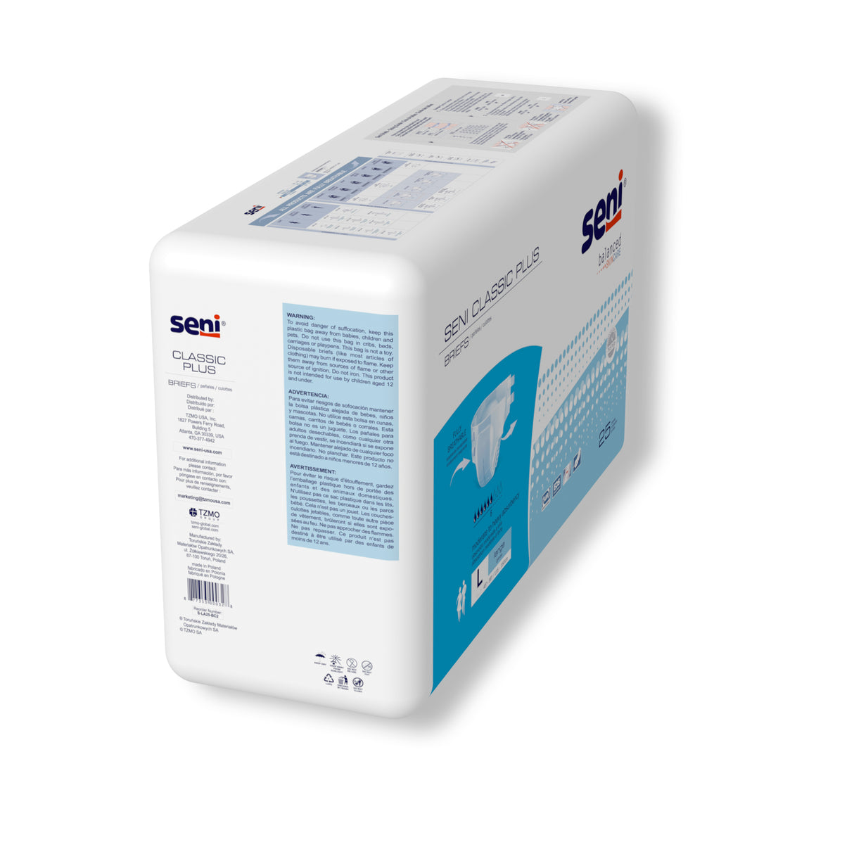 Unisex Adult Incontinence Brief Seni® Classic Plus Large Disposable Moderate Absorbency- 45"-59"