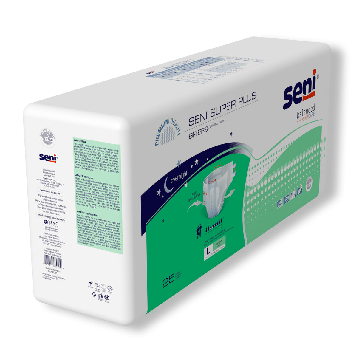 Unisex Adult Incontinence Brief Seni® Super Plus Large Disposable Heavy Absorbency- 45"-59"
