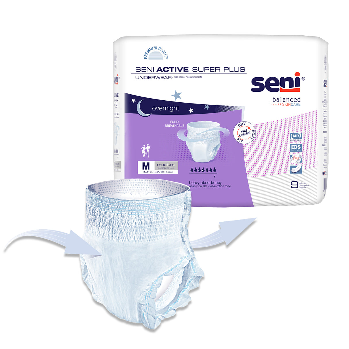 Seni Active Super Plus Pull-on Underwear, Medium, 9 Count - 31" - 43"