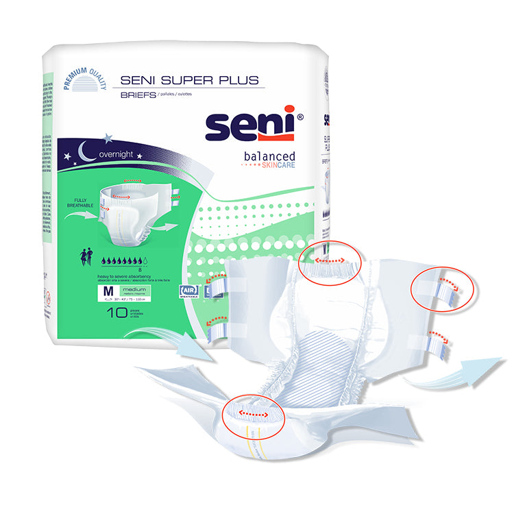Seni Super Plus Briefs, Medium, 10 Count - 30" - 43"