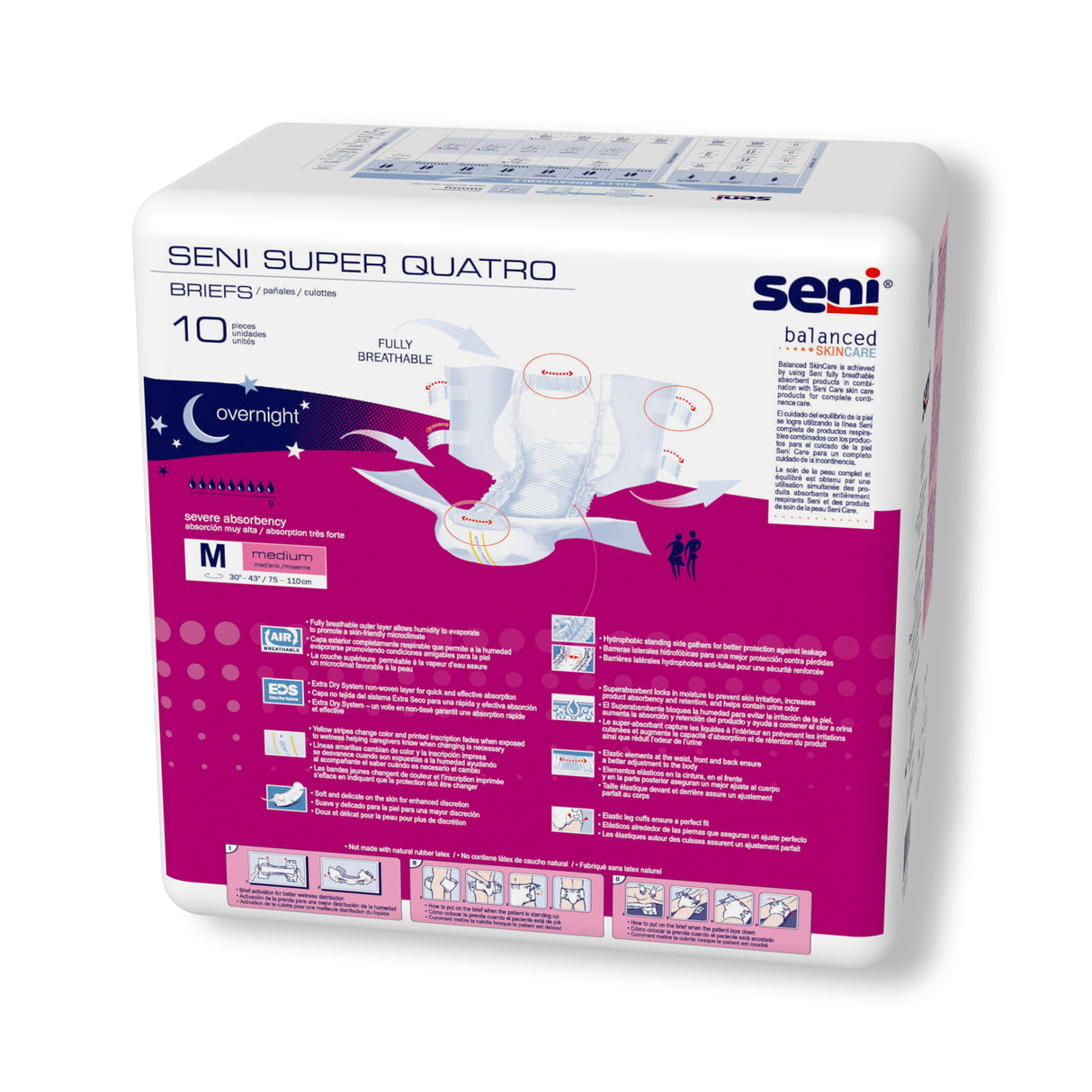 Unisex Adult Incontinence Brief Seni® Super Quatro Medium Disposable Heavy Absorbency- 30"-43"