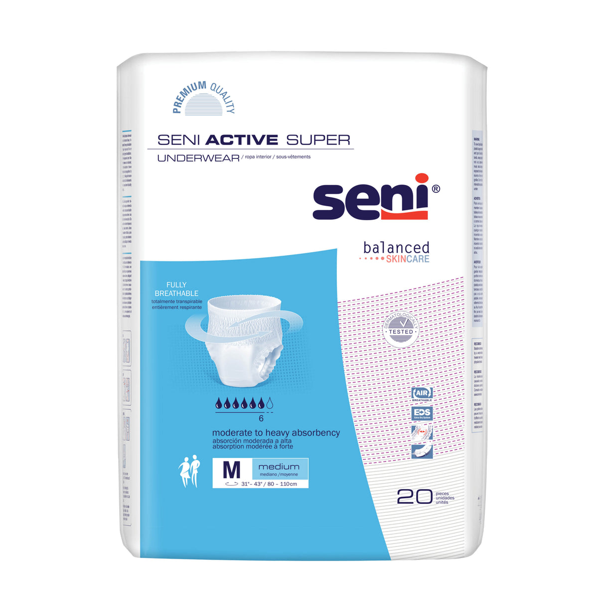 Seni Active Super Pull-on Underwear, Medium - 31" - 43"