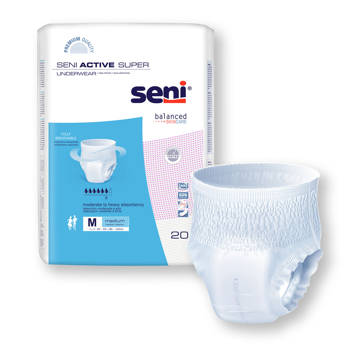 SENI ACTIVE SUPER PULL UP UNDERWEAR MEDIUM- 31"-43"