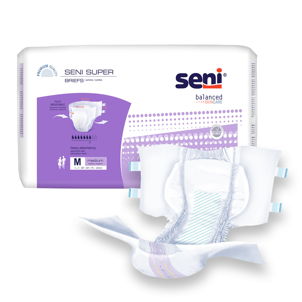 Unisex Adult Incontinence Brief Seni® Super Medium Disposable Heavy Absorbency- 30"-43"