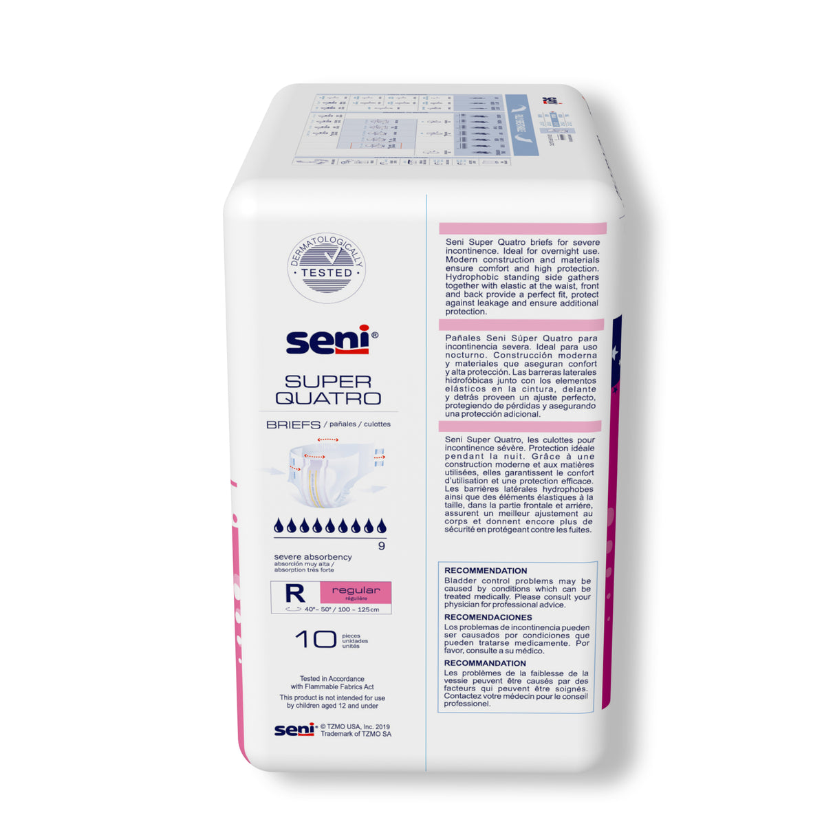 Unisex Adult Incontinence Brief Seni® Super Quatro Regular Disposable Heavy Absorbency- 40"-50"