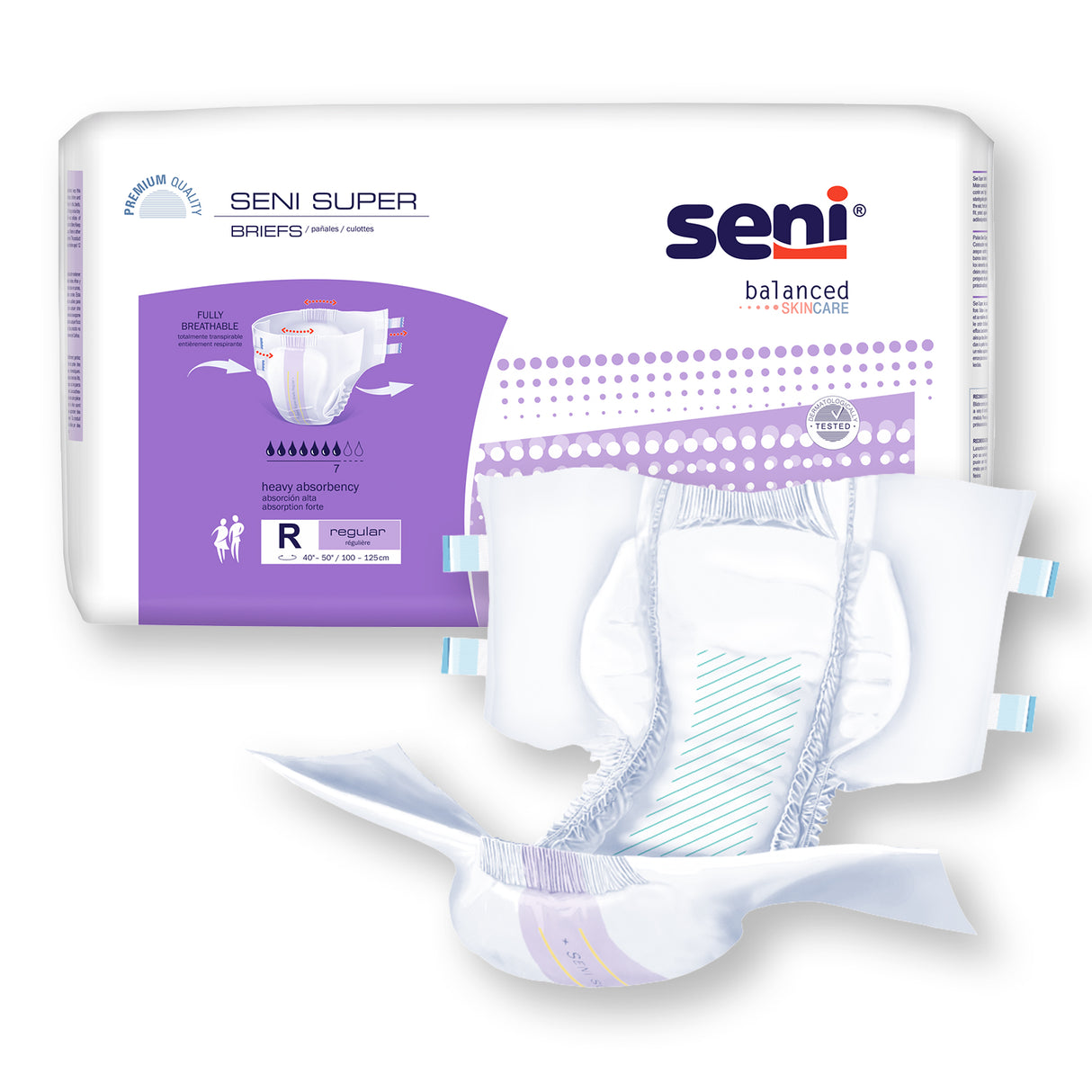 Unisex Adult Incontinence Brief Seni® Super Regular Disposable Heavy Absorbency- 40"-50"