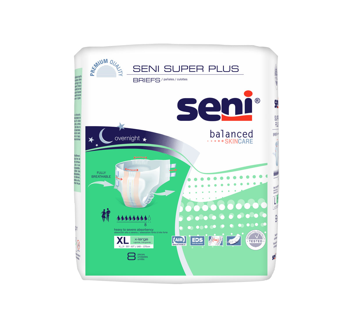Seni Super Plus Briefs, Extra Large, 8 Count - 55" - 67"