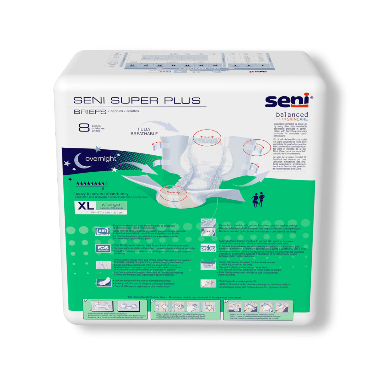 Seni Super Plus Briefs, Extra Large, 8 Count - 55" - 67"