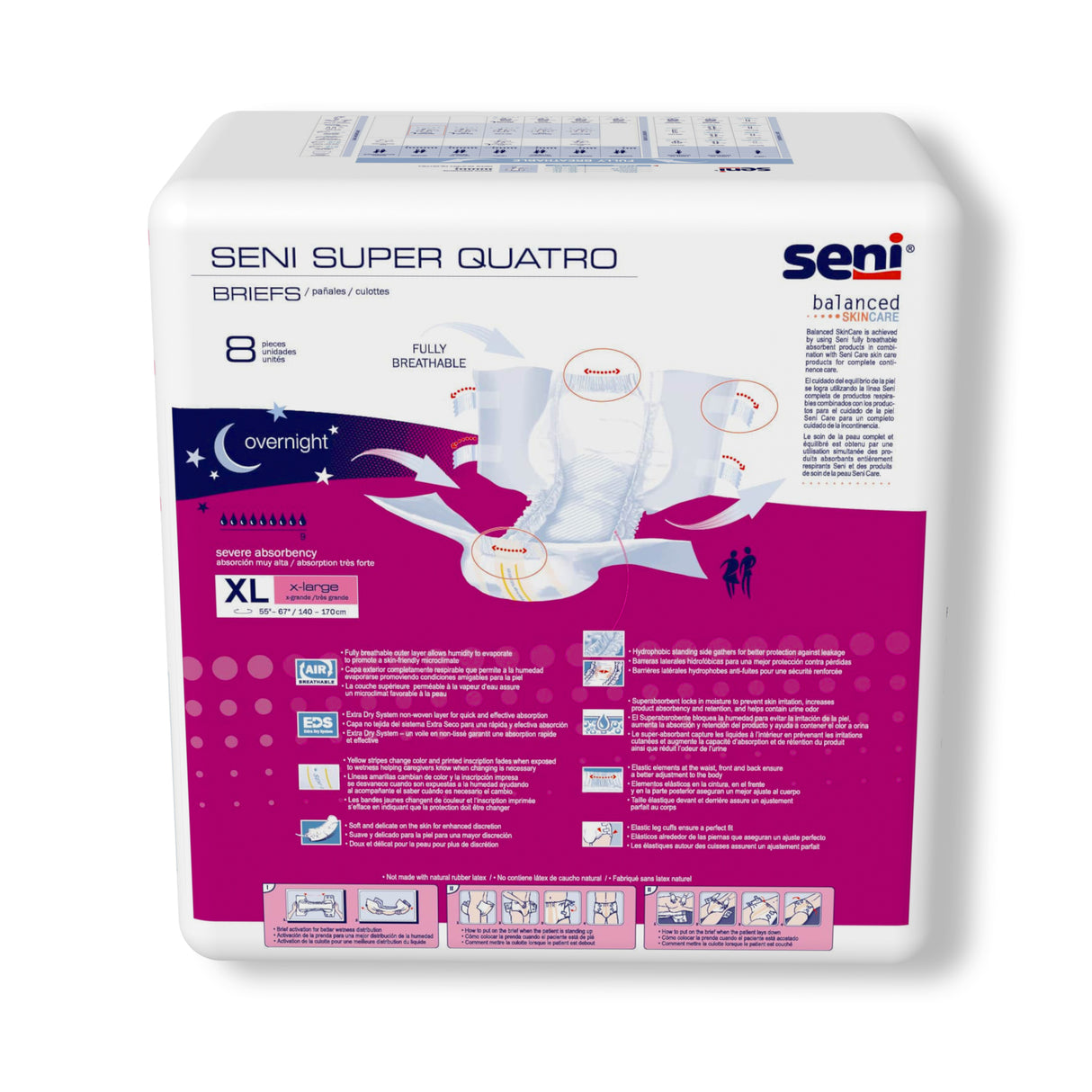 Unisex Adult Incontinence Brief Seni® Super Quatro Disposable Heavy Absorbency X-Large- 55"-67"