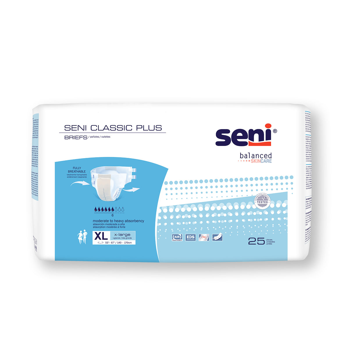 Unisex Adult Incontinence Brief Seni® Classic Plus X-Large Disposable Moderate Absorbency- 55"-67"