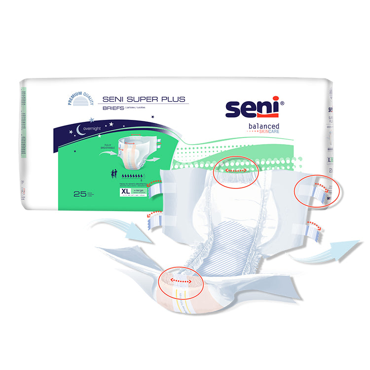 Seni Super Plus Briefs, Extra Large, 25 Count - 55" - 67"