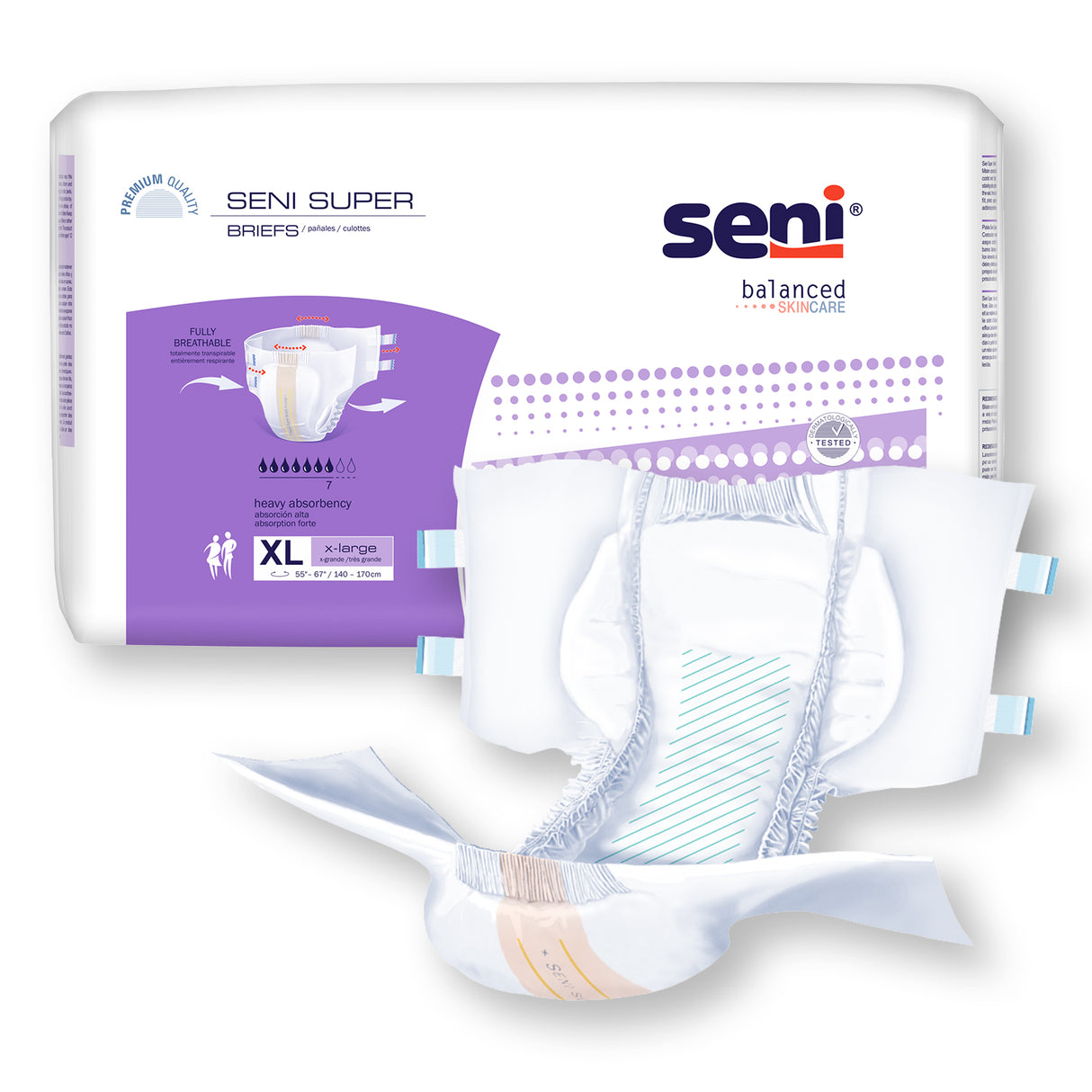 Unisex Adult Incontinence Brief Seni® Super X-Large Disposable Heavy Absorbency- 55"-67"