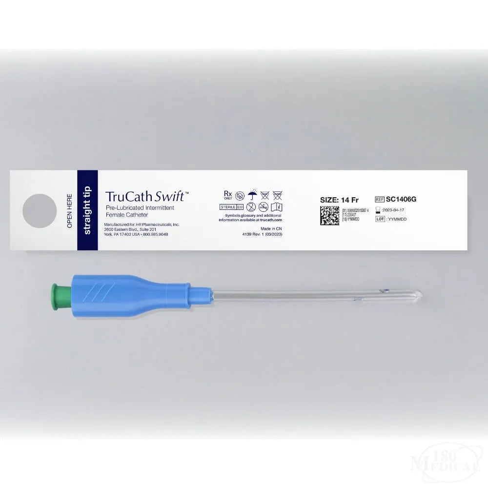 Trucath Swift Pre-lubricated Intermittent Female Catheter, Truprotect Grip, 14fr, 6" Length