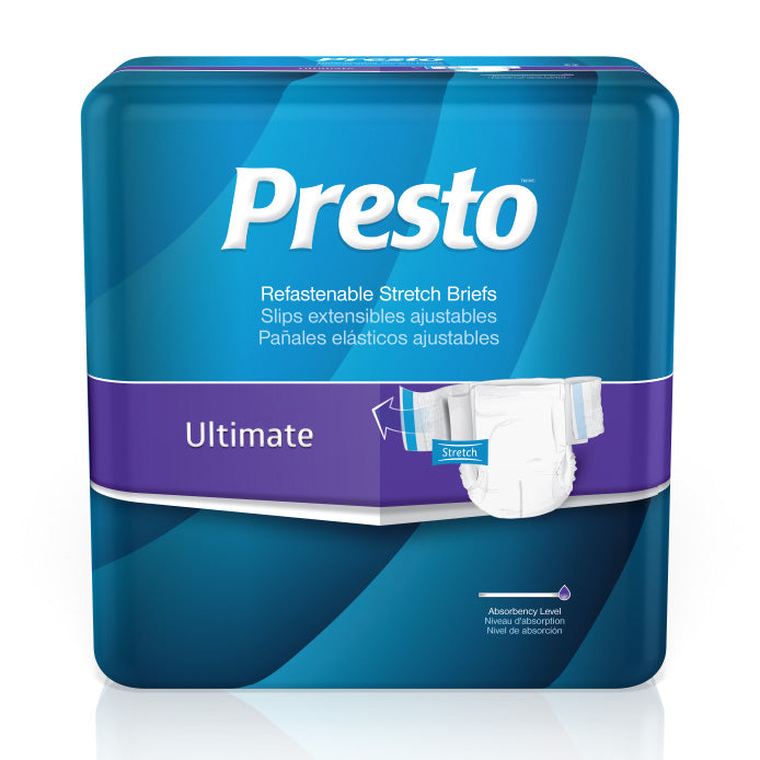 Presto Ultimate Stretch Incontinence Brief, Medium - Regular, 16 Pack - 32" - 54"