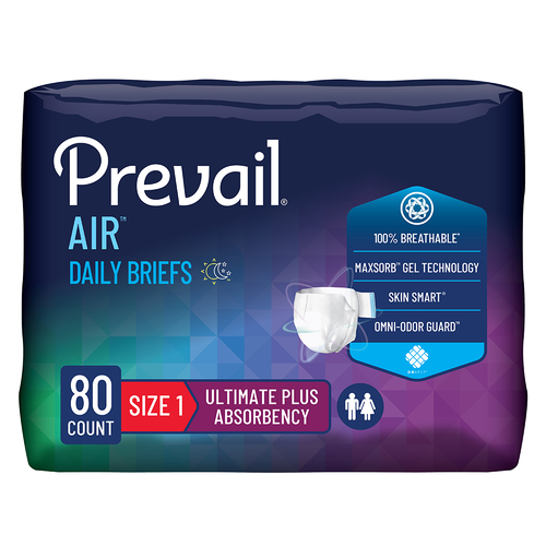 Prevail Air Incontinence Brief, Ultimate Plus Absorbency Size 1/Medium