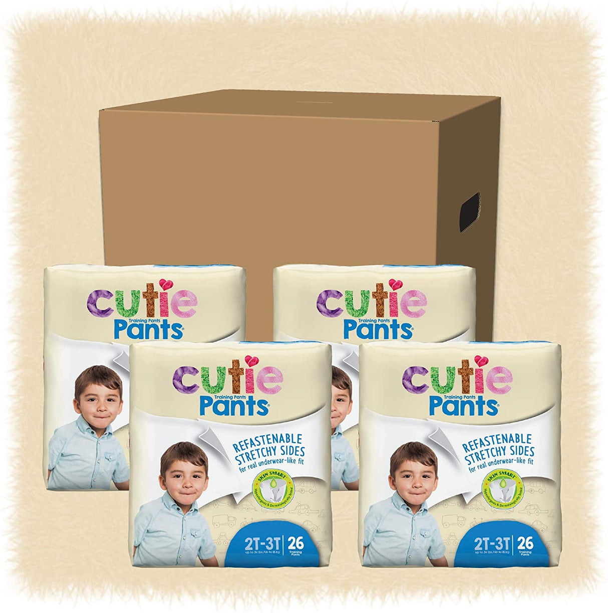 Cutie Pants for Boys Refastenable Potty Training Pants, Hypoallergenic with Skin Smart, 2T-3T