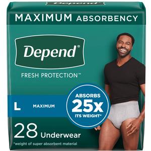 Depend Fit-flex Incontinence Underwear For Men, Maximum Absorbency, Large, Gray, 28 Count, Replaces Item 6947927