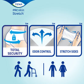 TENA ProSkin Stretch Ultra Incontinence Brief, Heavy Absorbency, Unisex, Medium/Regular, 33" - 52"