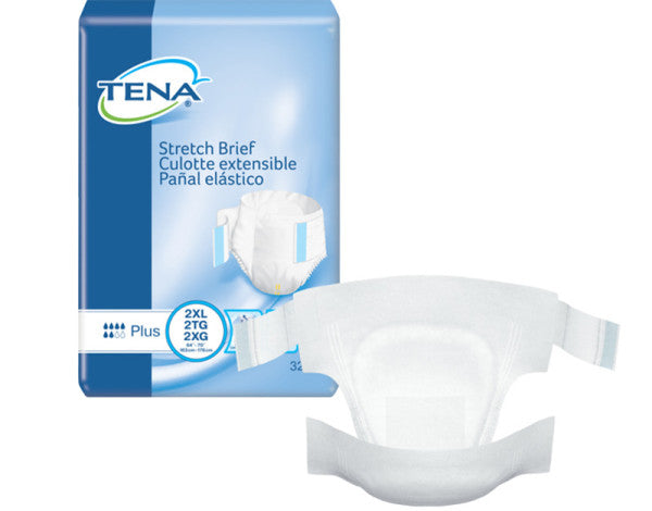 TENA Stretch Plus Incontinence Brief, Moderate Absorbency, Unisex, 2X-Large, 64"- 70"
