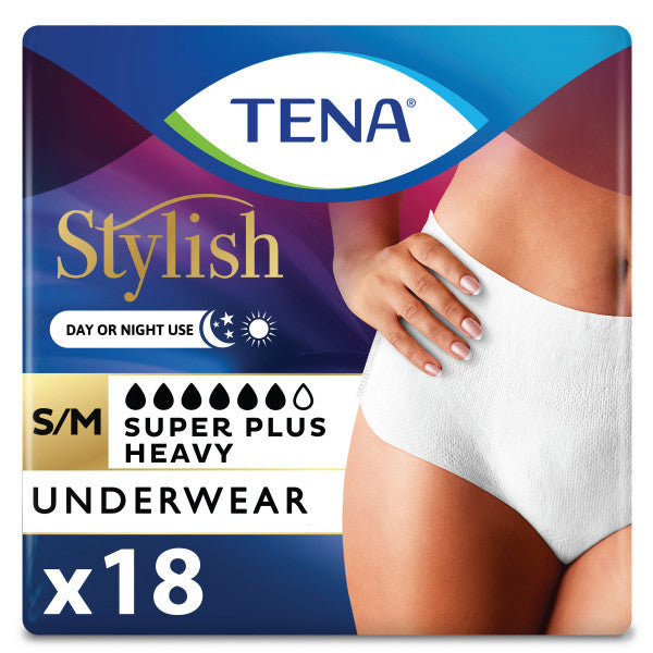 TENA Stylish Super Plus Incontinence Pull-Up Underwear for Women, Heavy Absorbency, Small/Medium 29" - 40"